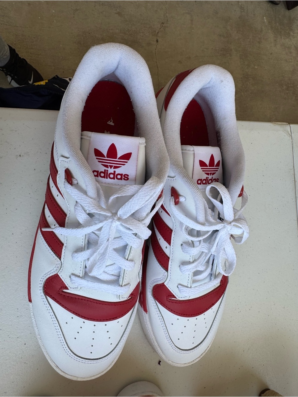 adidas White and Red Low-Top Retro Sneakers